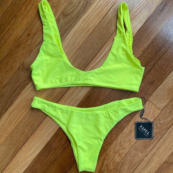 Zaful Bikini Set (2 piece) Womens Neon Yellow Size 6 (M) - Picture 2 of 4
